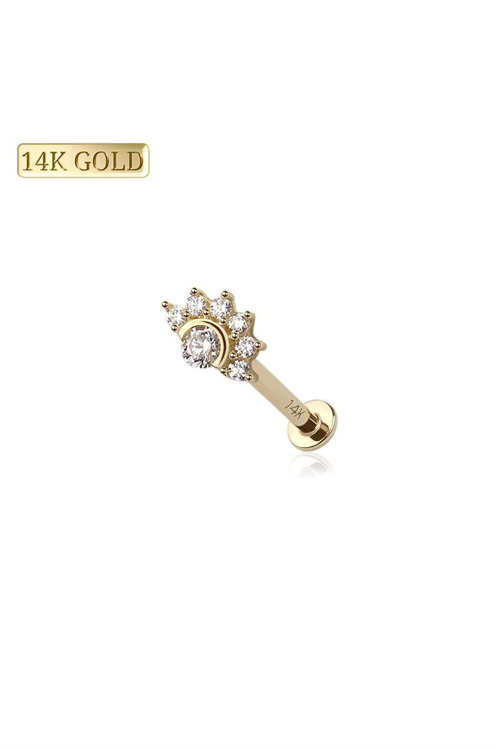 14K Yellow Gold 18G Gold Hour CZ Top (Treadless; Push In) For Ear Piercings